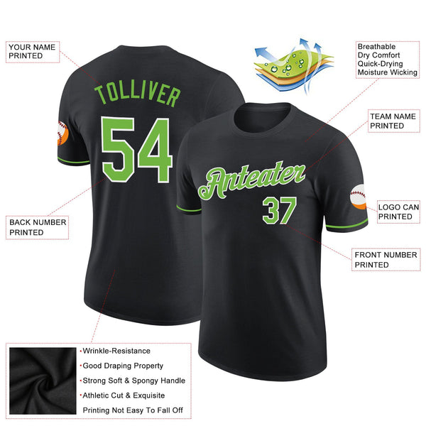 Custom Black Neon Green-White Performance T-Shirt alternate