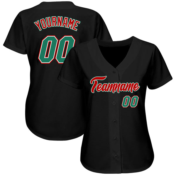 Custom Black Kelly Green-Red Authentic Baseball Jersey alternate