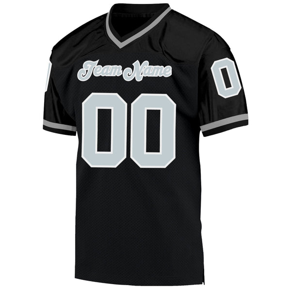 Custom Black Silver-White Mesh Authentic Throwback Football Jersey alternate