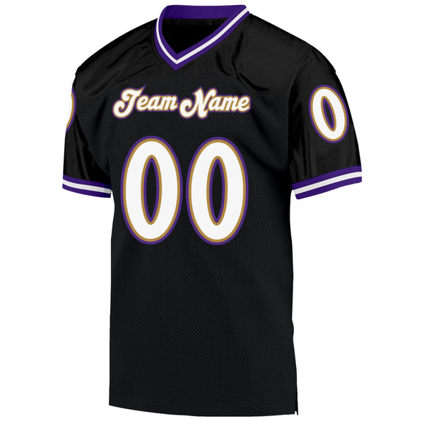 Custom Black White-Purple Mesh Authentic Throwback Football Jersey alternate