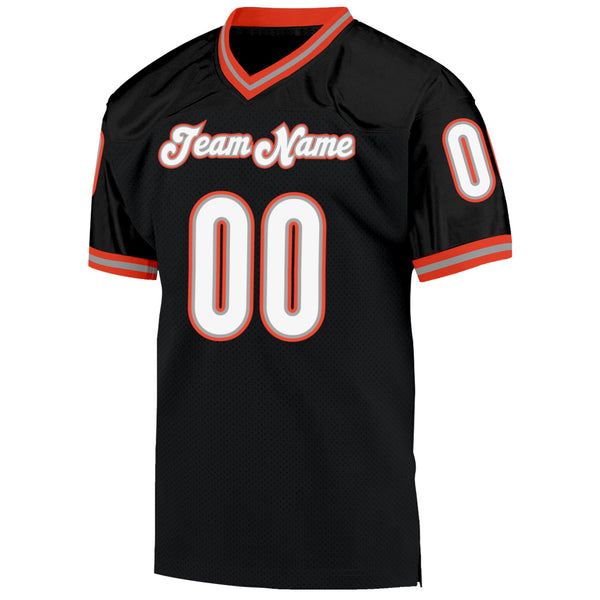 Custom Black White-Orange Mesh Authentic Throwback Football Jersey alternate
