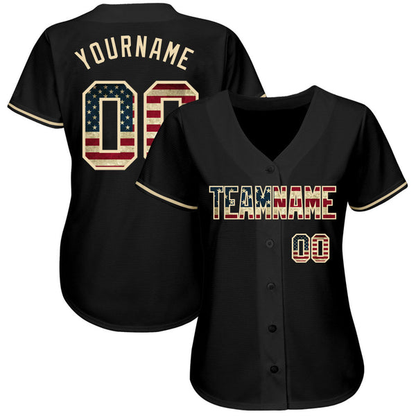 Custom Black Vintage USA Flag-Cream Authentic Baseball Jersey alternate