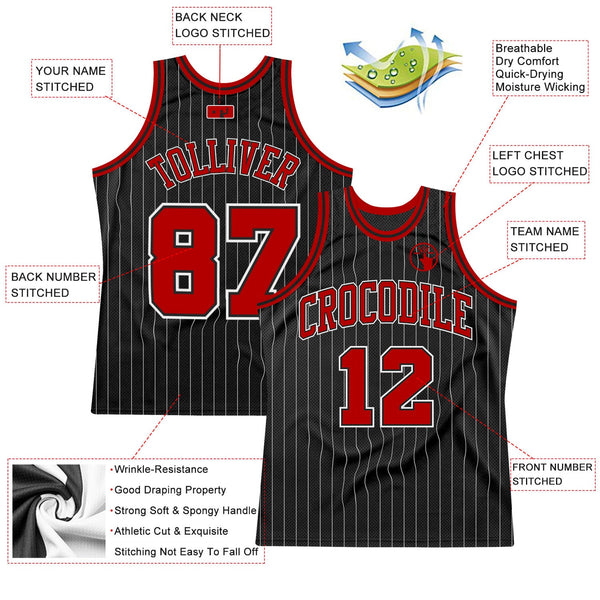 Custom Black White Pinstripe Red-White Authentic Basketball Jersey alternate