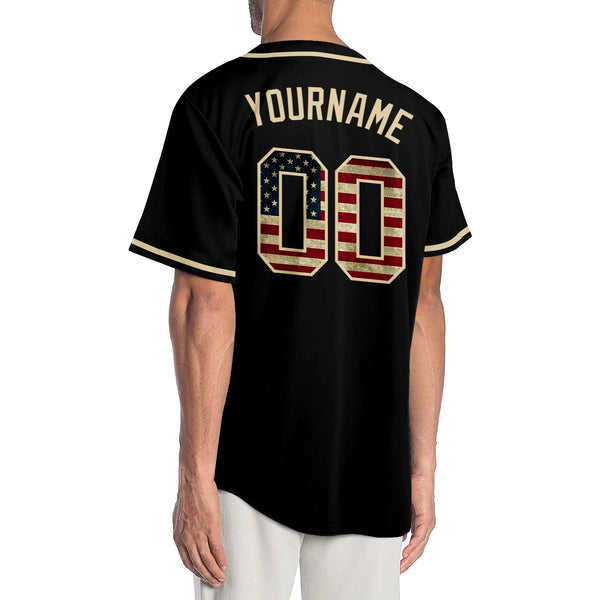 Custom Black Vintage USA Flag-Cream Authentic Baseball Jersey alternate