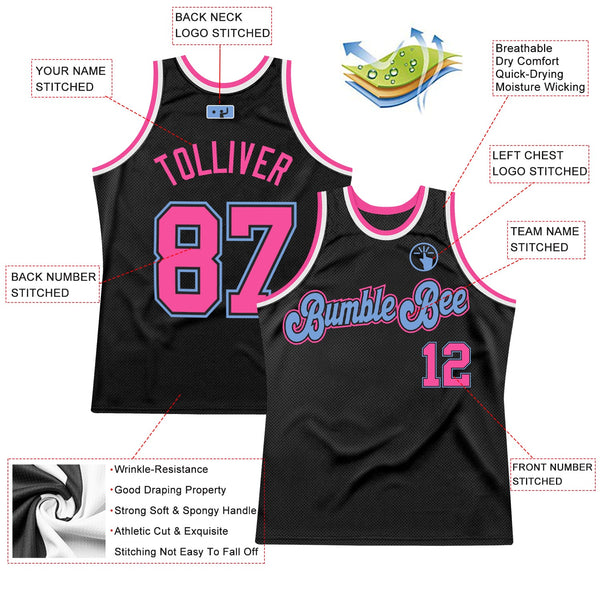 Custom Black Pink-Light Blue Authentic Throwback Basketball Jersey alternate