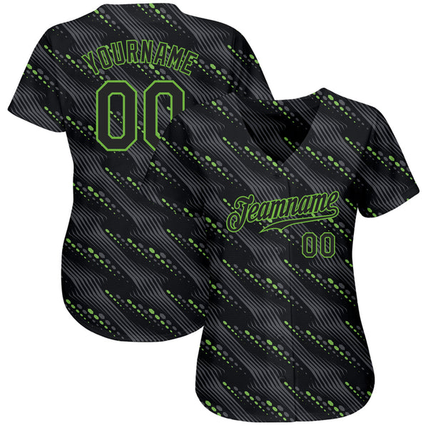 Custom Black Black-Neon Green 3D Pattern Design Authentic Baseball Jersey alternate