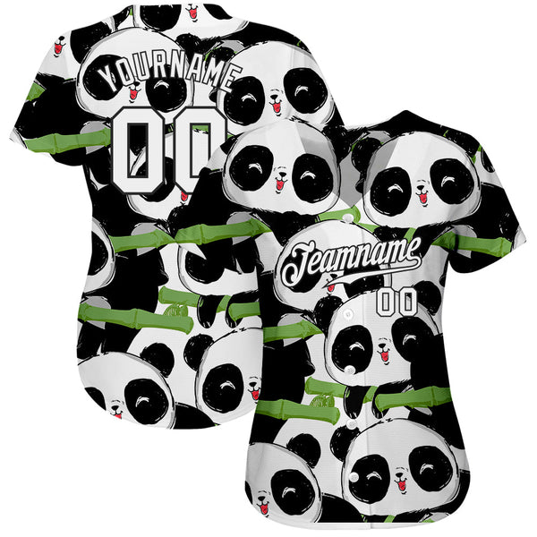 Custom Black White-Black 3D Pattern Design Pandas Authentic Baseball Jersey alternate