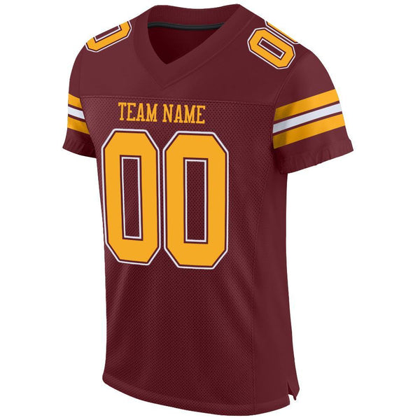Custom Burgundy Gold-White Mesh Authentic Football Jersey alternate