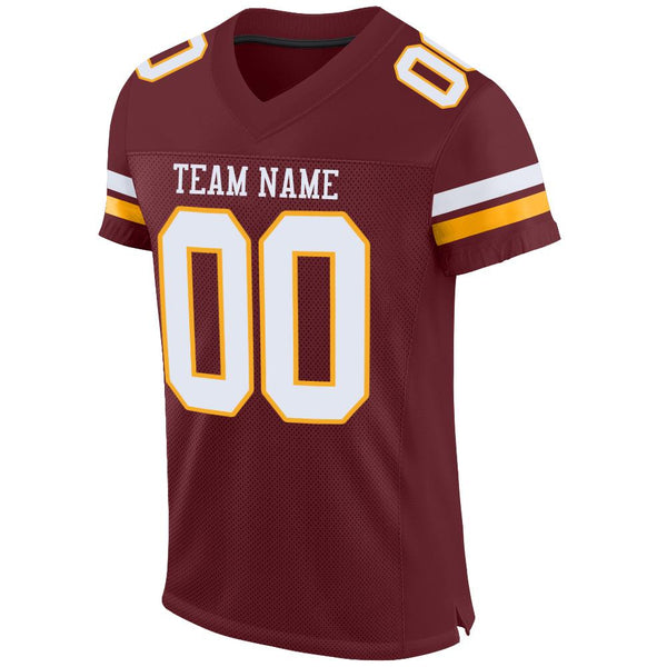 Custom Burgundy White-Gold Mesh Authentic Football Jersey alternate