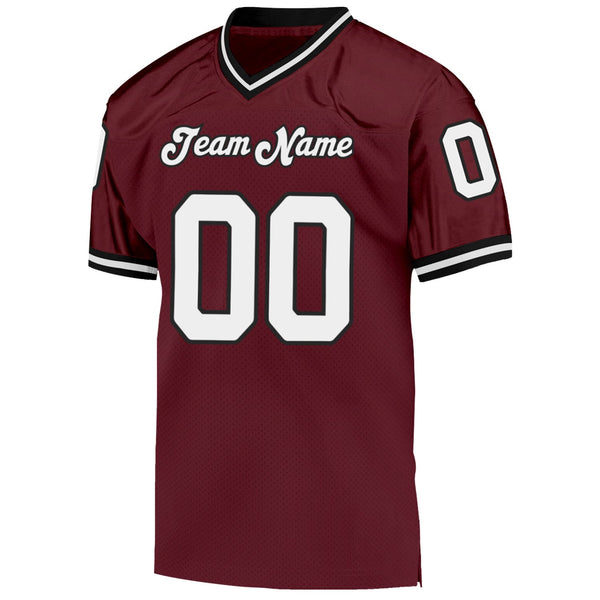 Custom Burgundy White-Black Mesh Authentic Throwback Football Jersey alternate