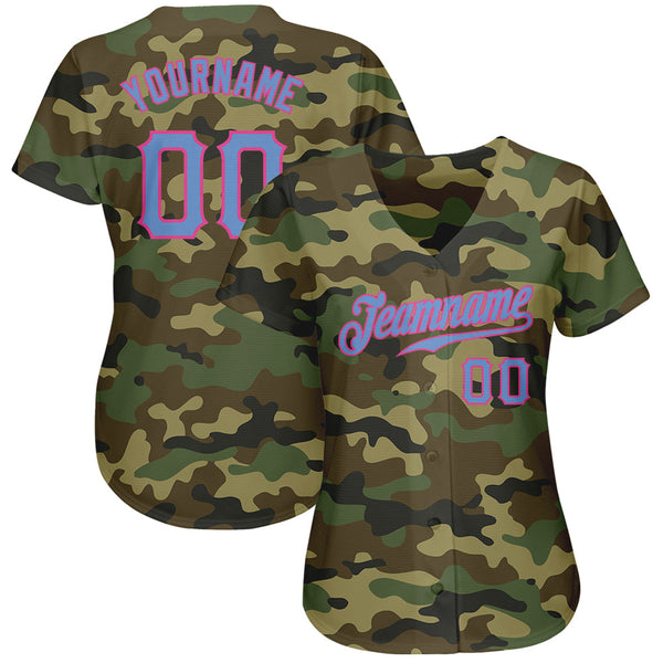 Custom Camo Light Blue-Pink Authentic Salute To Service Baseball Jersey alternate