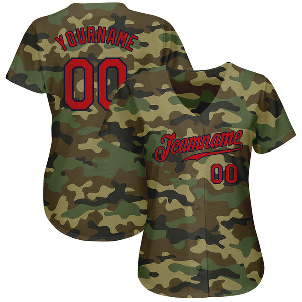 Custom Camo Red-Navy Authentic Salute To Service Baseball Jersey alternate