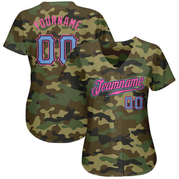 Custom Camo Light Blue-Pink Authentic Salute To Service Baseball Jersey alternate