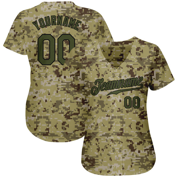 Custom Camo Olive-Black Authentic Salute To Service Baseball Jersey alternate