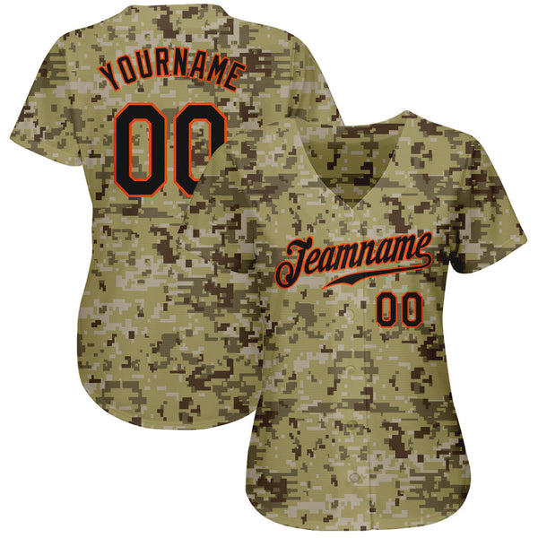 Custom Camo Black-Orange Authentic Salute To Service Baseball Jersey alternate