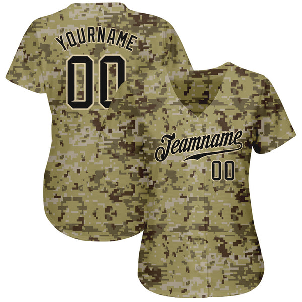 Custom Camo Black-Cream Authentic Salute To Service Baseball Jersey alternate