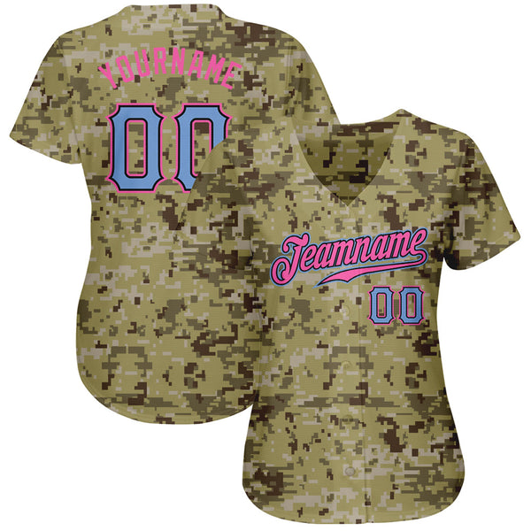 Custom Camo Light Blue-Pink Authentic Salute To Service Baseball Jersey alternate