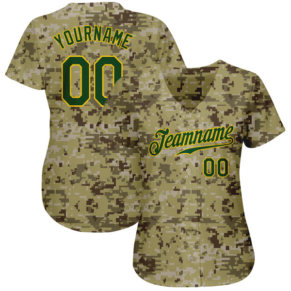 Custom Camo Green-Gold Authentic Salute To Service Baseball Jersey alternate