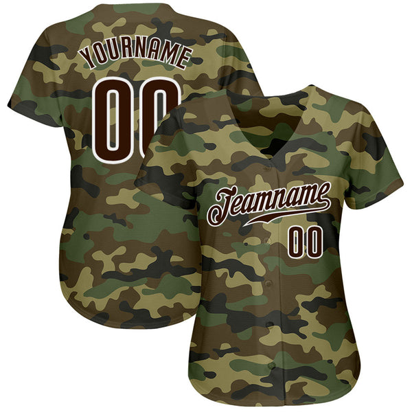 Custom Camo Brown-White Authentic Salute To Service Baseball Jersey alternate