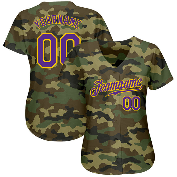 Custom Camo Purple-Gold Authentic Salute To Service Baseball Jersey alternate