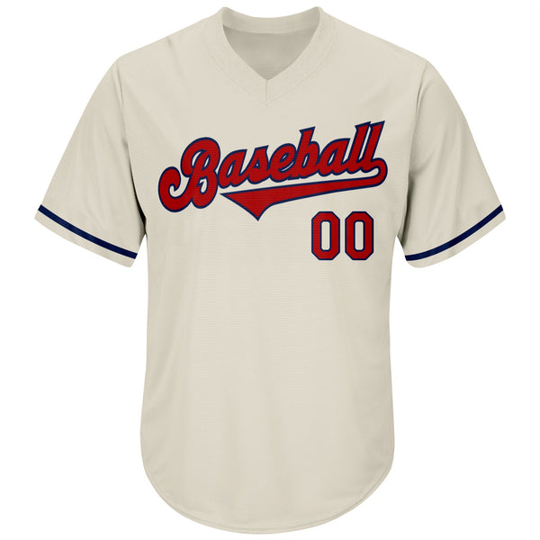 Custom Cream Red-Navy Authentic Throwback Rib-Knit Baseball Jersey Shirt alternate