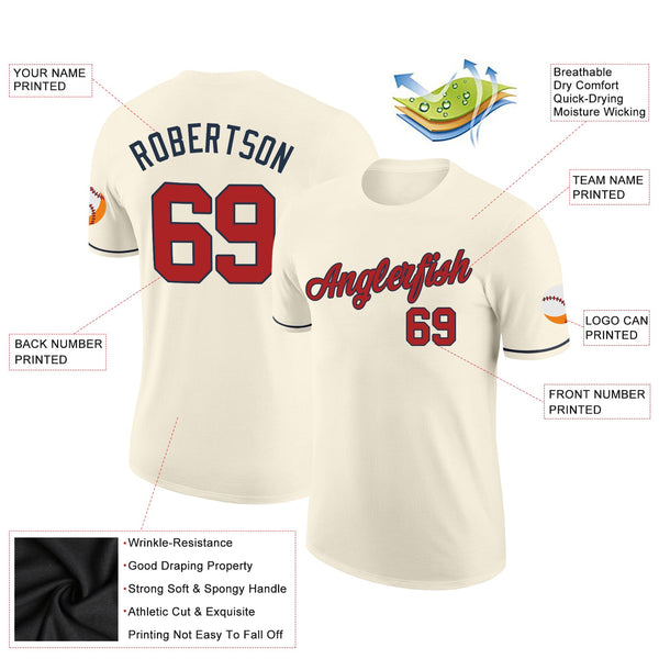 Custom Cream Red-Navy Performance T-Shirt alternate