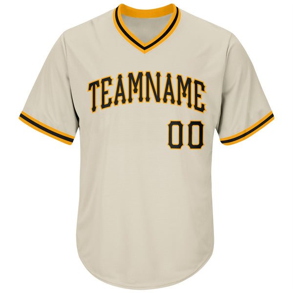 Custom Cream Black-Gold Authentic Throwback Rib-Knit Baseball Jersey Shirt alternate