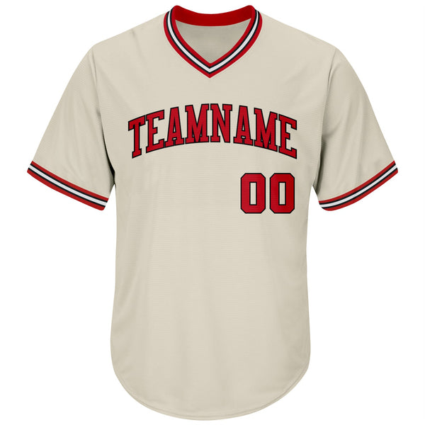 Custom Cream Red-Black Authentic Throwback Rib-Knit Baseball Jersey Shirt alternate