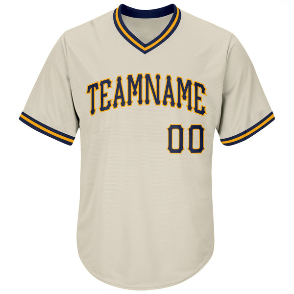 Custom Cream Navy-Gold Authentic Throwback Rib-Knit Baseball Jersey Shirt alternate