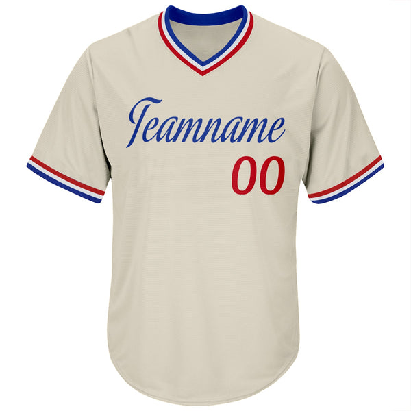 Custom Cream Red-Royal Authentic Throwback Rib-Knit Baseball Jersey Shirt alternate