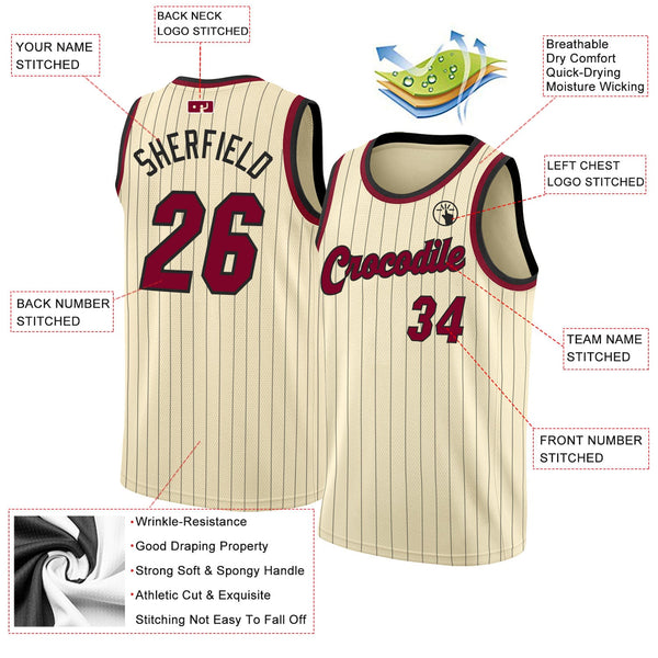 Custom Cream Black Pinstripe Maroon-Black Authentic Basketball Jersey alternate