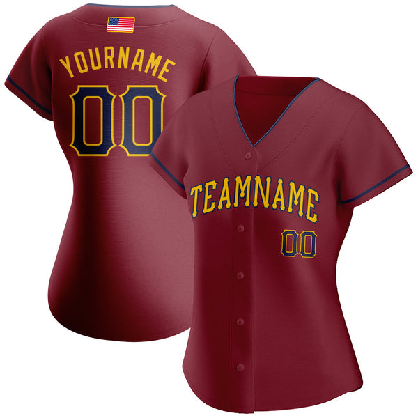 Custom Crimson Navy-Gold Authentic American Flag Fashion Baseball Jersey alternate