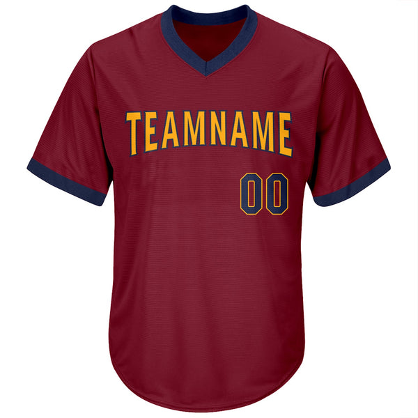 Custom Crimson Navy-Gold Authentic Throwback Rib-Knit Baseball Jersey Shirt alternate