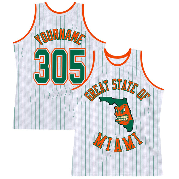 Custom White Kelly Green Pinstripe Kelly Green-Orange Authentic Great State of Miami Basketball Jersey