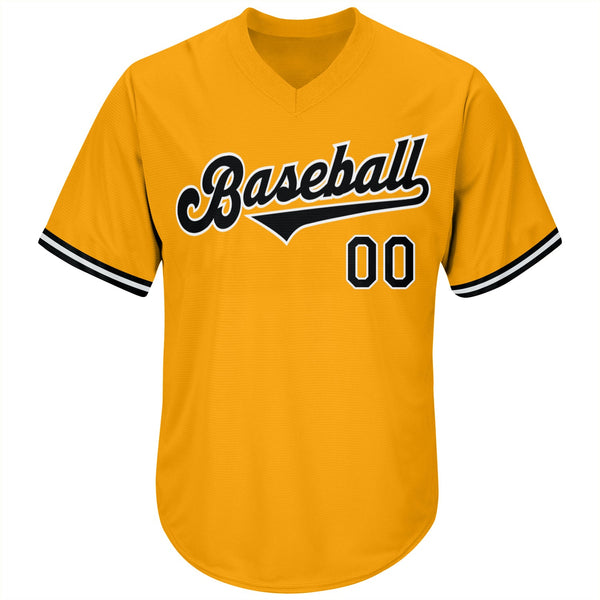 Custom Gold Black-White Authentic Throwback Rib-Knit Baseball Jersey Shirt alternate
