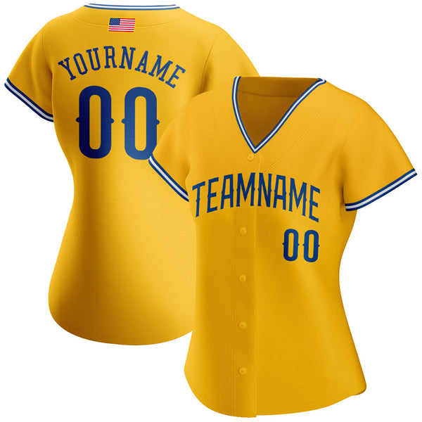 Custom Gold Royal-White Authentic American Flag Fashion Baseball Jersey alternate