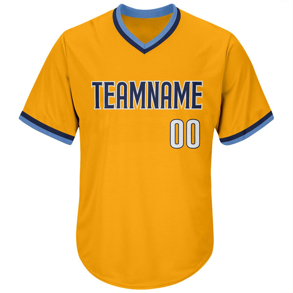 Custom Gold White-Navy Authentic Throwback Rib-Knit Baseball Jersey Shirt alternate