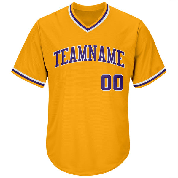 Custom Gold Purple-White Authentic Throwback Rib-Knit Baseball Jersey Shirt alternate