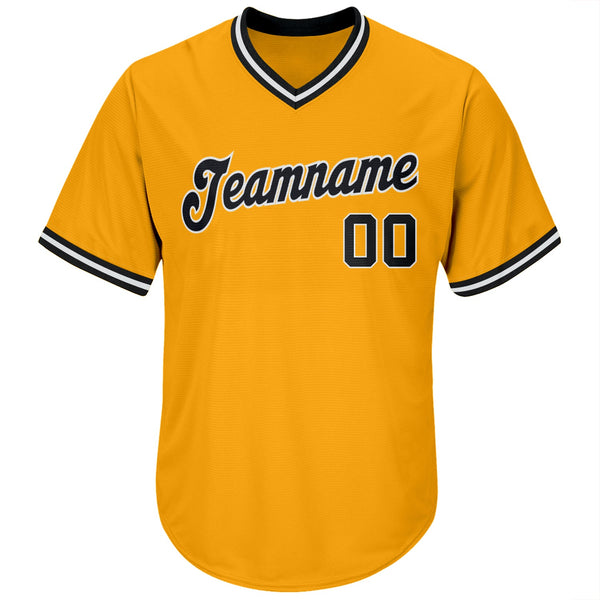Custom Gold Black-White Authentic Throwback Rib-Knit Baseball Jersey Shirt alternate
