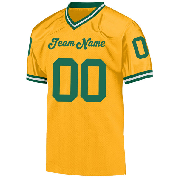 Custom Gold Kelly Green-White Mesh Authentic Throwback Football Jersey alternate