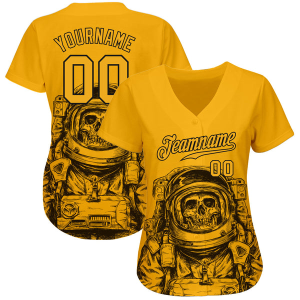 Custom Gold Gold-Black 3D Pattern Design Astronaut Authentic Baseball Jersey alternate