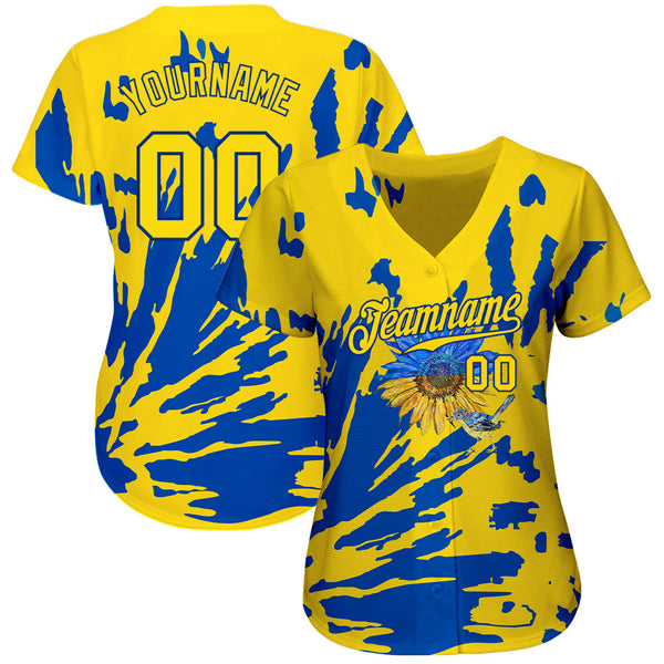 Custom 3D Pattern Design Ukraine Sunflower Nightingale Authentic Baseball Jersey alternate