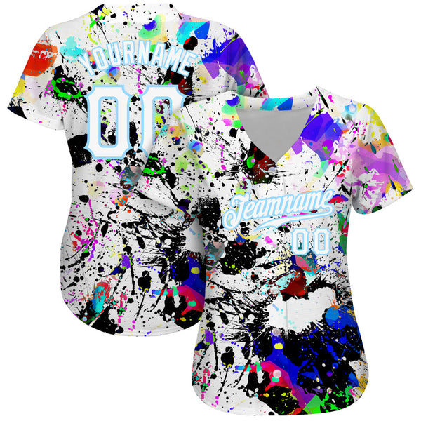 Custom Splashes Graffiti Pattern White-Light Blue 3D Authentic Baseball Jersey alternate