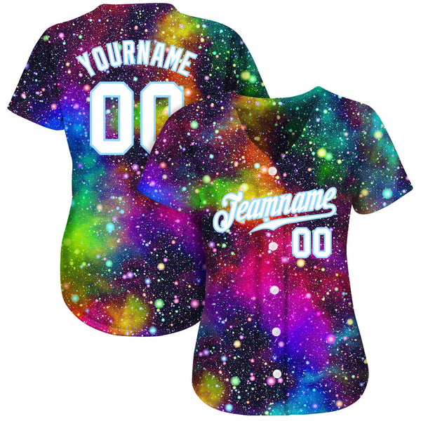 Custom Galactic White-Light Blue 3D Authentic Baseball Jersey alternate