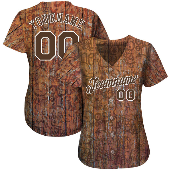 Custom Graffiti Pattern Brown-White 3D Wood Authentic Baseball Jersey alternate