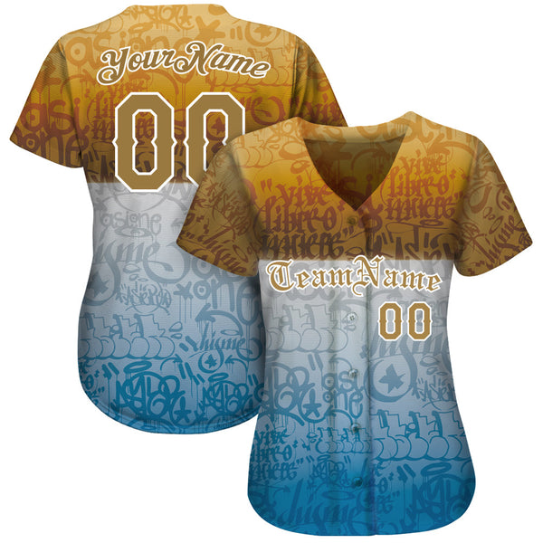 Custom Graffiti Pattern Gold-White 3D Chicano Authentic Baseball Jersey alternate
