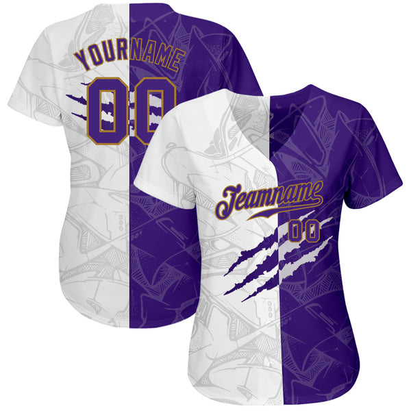 Custom Graffiti Pattern Purple-Old Gold 3D Authentic Baseball Jersey alternate