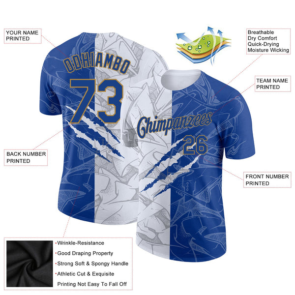Custom Graffiti Pattern Royal-Old Gold Scratch 3D Performance T-Shirt alternate