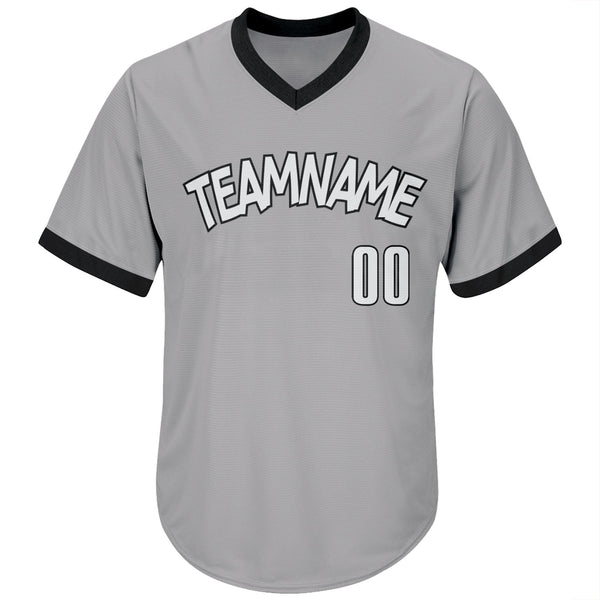 Custom Gray White-Black Authentic Throwback Rib-Knit Baseball Jersey Shirt alternate