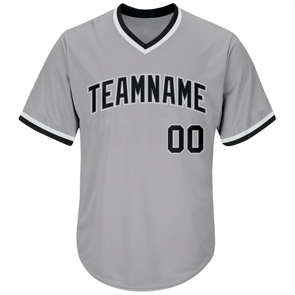 Custom Gray Black-White Authentic Throwback Rib-Knit Baseball Jersey Shirt alternate
